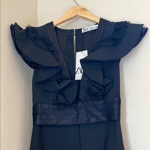 Zara Black Ruffle jumpsuit tuxedo style